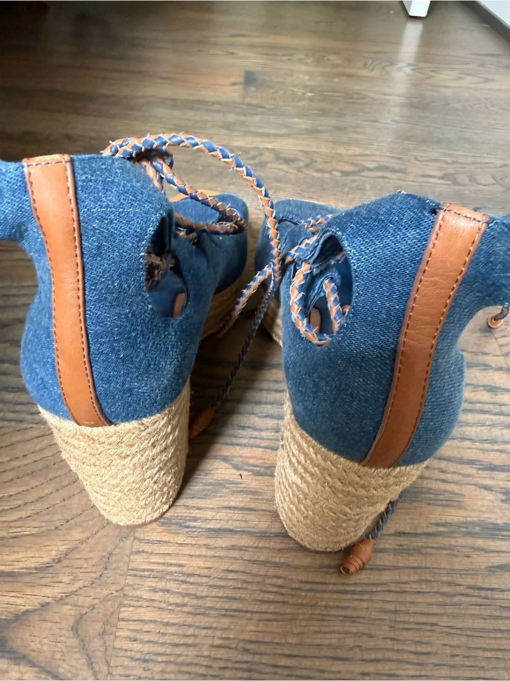 Tory Burch Positano lace-up platform espadrille in denim blue with leather laces